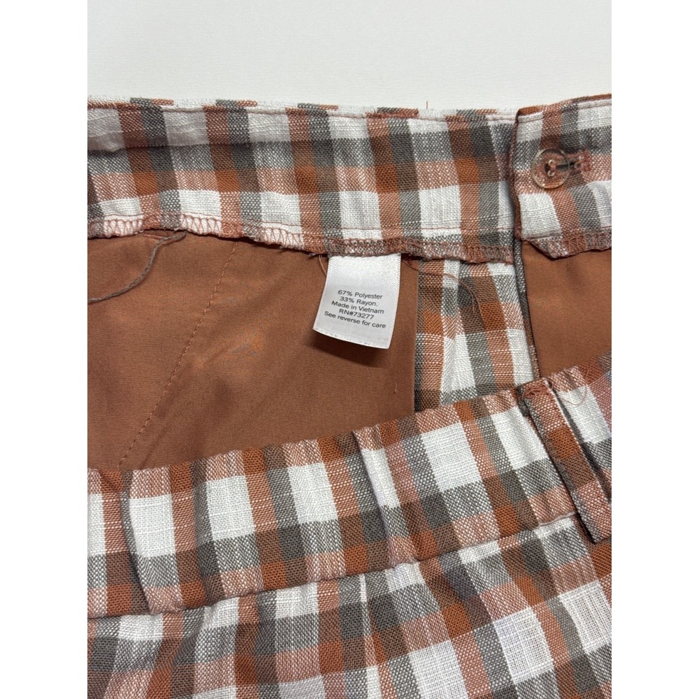 Nine West Womens Rust Orange Gingham Pleated High Waist Shorts Size L - Picture 6 of 7